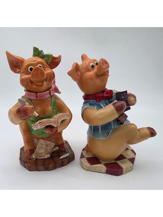Unbranded Other - Bobble Head Pig Figure Male & Female Books Kitschy VTG High Gloss Whimsical